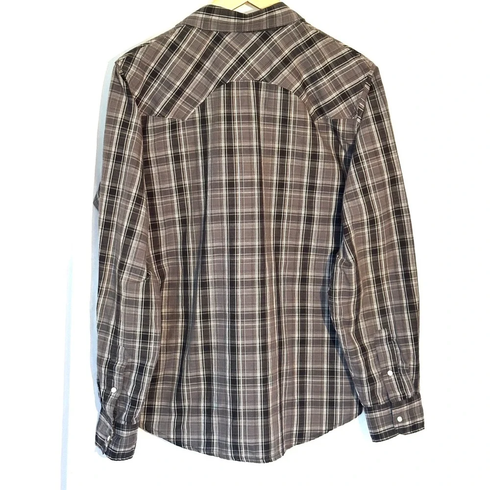 Levis Mens Red Tab Western Pearl Snap Shirt Plaid Black Grey‎ White Medium